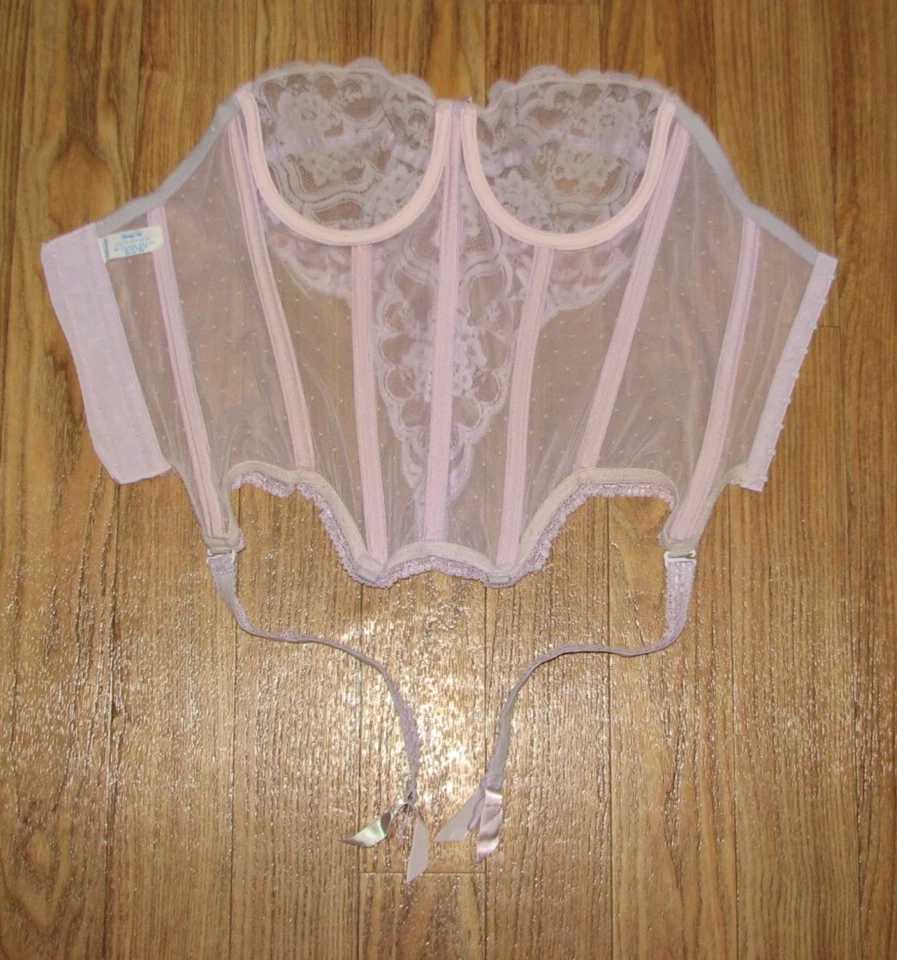 De Colección Vanity Fair Talla 34 Lavanda Transparente Encaje Con Aros Bustier Sujetador Huesos Lencería Foto 4 de 4