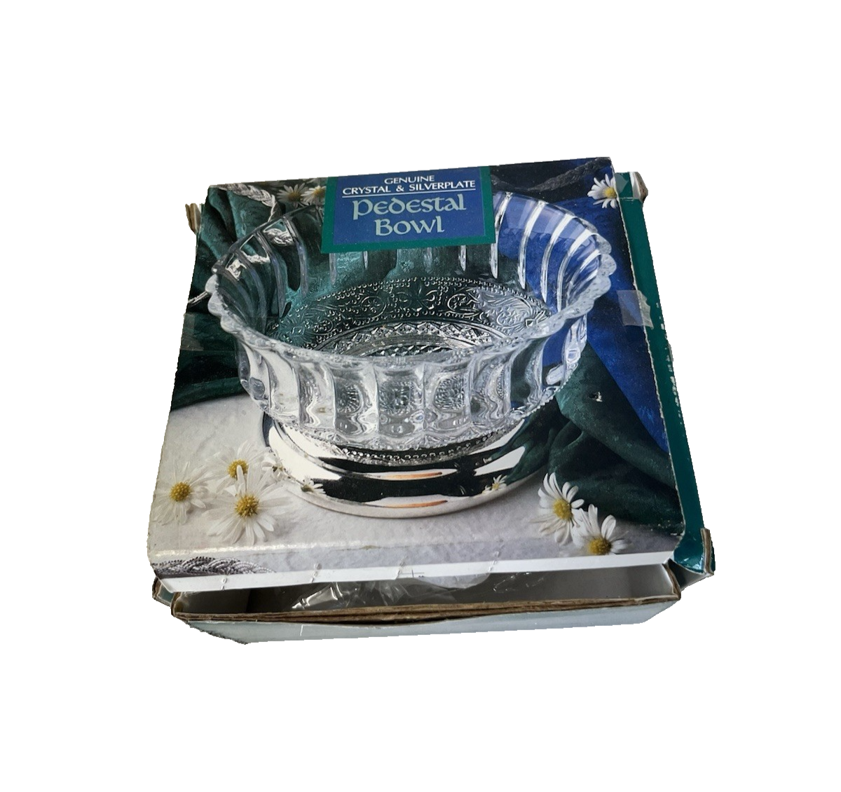 Fairfield Collectors Crystal & Silver Plated Pedestal Bowl Candy Dish Box VTG