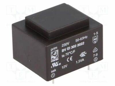 Transformator: überzogen 230VAC 1,5VA 125mA 12V  Montage: PCB BV EI 302 2022 PCB