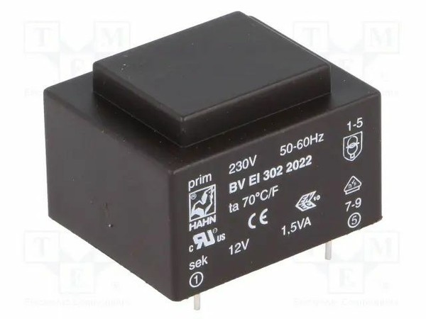 Transformator: üBerzogen 230VAC 1,5VA 125Ma 12V Montage: Pcb Bv Ei 302 2022 Pcb-image