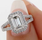 3 CTW Emerald Cut Certified Moissanite Halo Wedding Engagement Ring 925 Silver