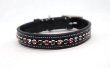 KL Select Blackberry Crystal Leather Dog Collar