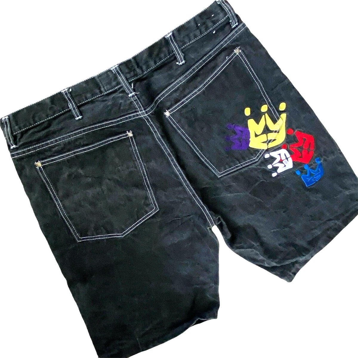 Vintage 90s Baggy Denim Shorts size 40 Hip-Hop Rap Embroidered Y2K