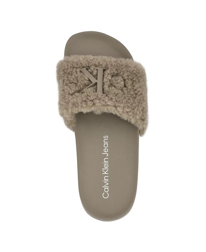 NUEVO CON ETIQUETAS CALVIN KLEIN MUJER *SANDALIAS AMAYA FUZZY SLIDE* GRIS CLARO TALLA 8 M - Imagen 2 de 6