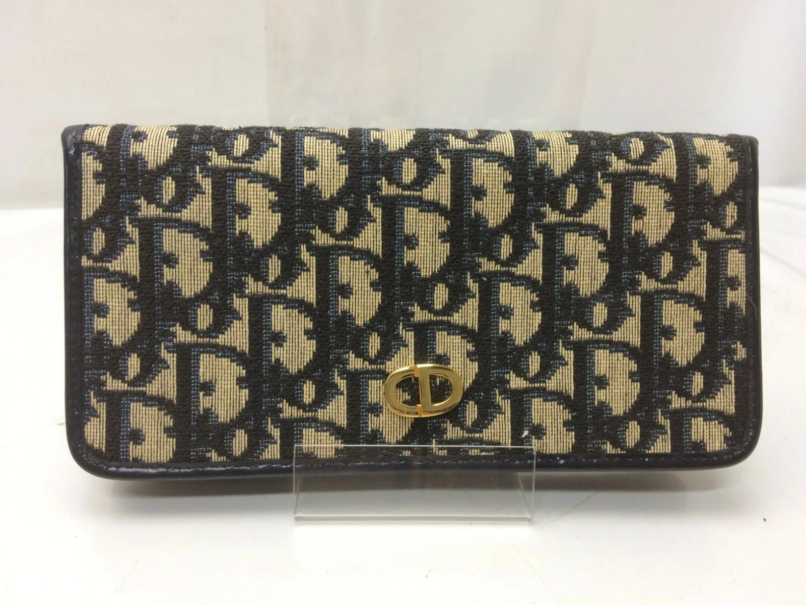 Auth Christian Dior Trotter Pattern Cotton Canvas Bifold Wallet 9C060100m
