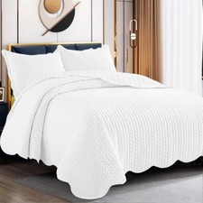 3 Piece Quilted Bedspread Embossed Bed Throw Single Double King Size Bedding Set