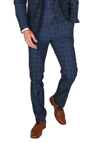 Mens Boys Windowpane Check Suit Blue Wedding Father Son Matching 3 Piece Set - Picture 10 of 24