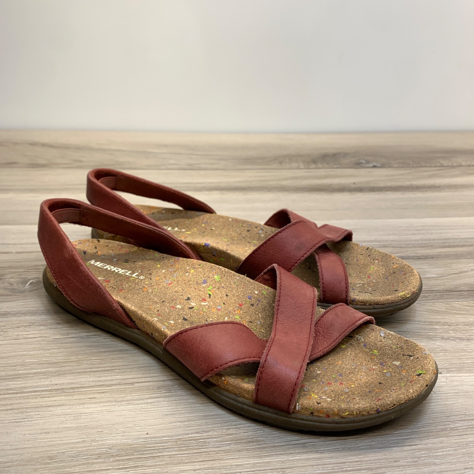 Sandali da donna Merrell taglia 8 Napa Valley Sling Merlot cinturino a croce