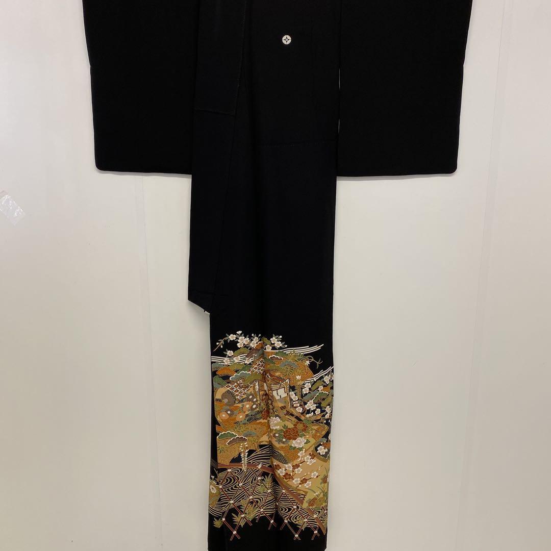 JAPANESE KIMONO KUROTOMESODE 157.5cm 5 ft 2 in PURE SILK
