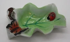 Butterfly Lady Bug Leaf Ashtray Miniature Ceramic Hand Painted Made in Japan VTG
