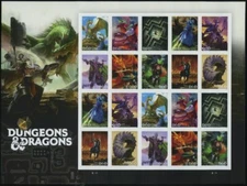 US #5909a-18a 5918c Dungeons & Dragons Imperf Sheet Pane of 20 no die cuts NDC