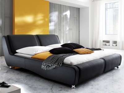 Polsterbett schwarz Bett 180x200 Bettgestell Kunstlederbett