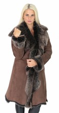 Womens Super Luxury Toscana Long Coat Real Sheepskin Gold Shearling Suede Jacket