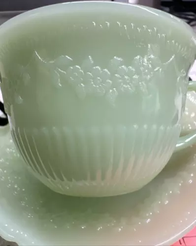Fire-King Jadeite Alice Cup & Saucer Set Anchor Hocking Jade-ite Green Vintage