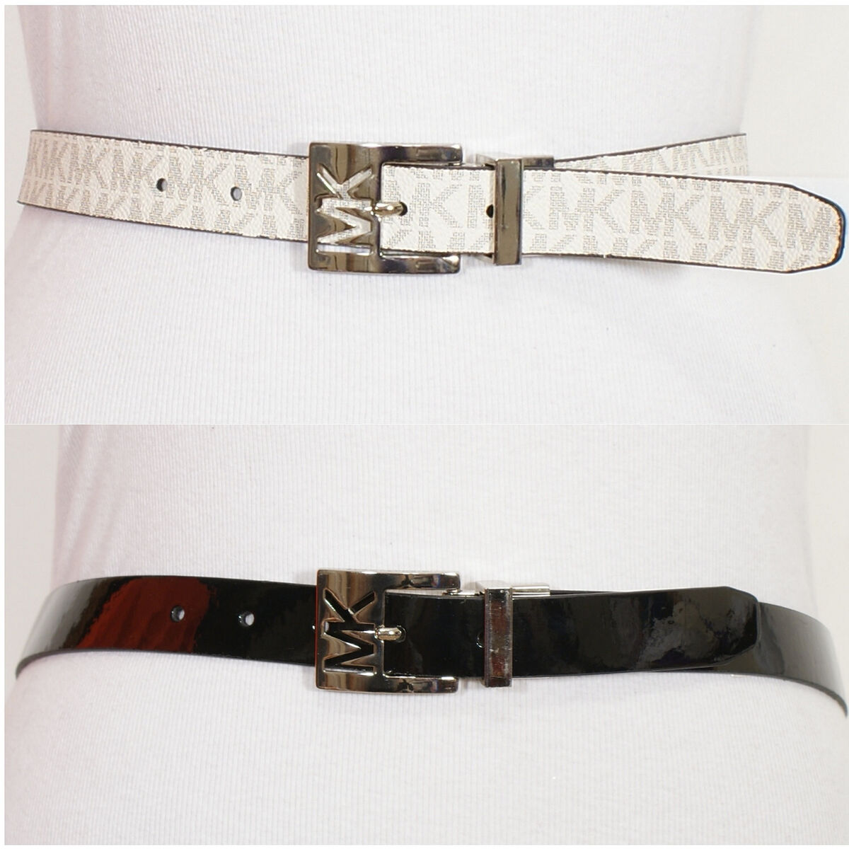 MICHAEL KORS Black White Pebbled Logo Patent Leather MICHAEL KORS Black White Pebbled Logo Patent Leather