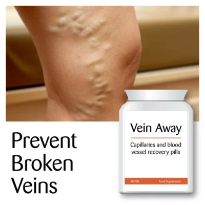 VEIN AWAY CAPILLARY & BLOOD VESSEL RECOVERY PILLS STOP VARICOSE VEINS CLEAR SKIN