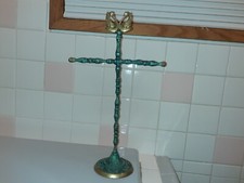 Vintage Brass w/Green Tarnish Jewelry Holder Display Swans on The Top 15.3" tall