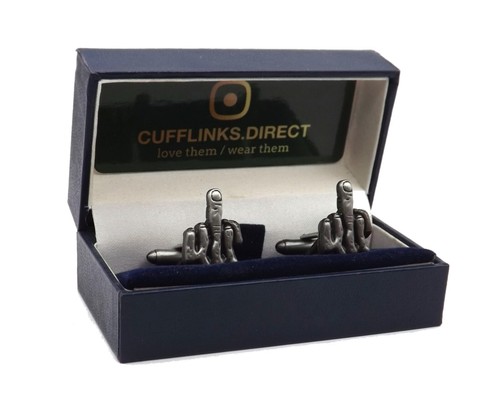 Funny Rude middle finger grey cufflinks with personalised gift Box option - Picture 4 of 13