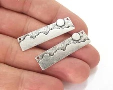 2 Landscape sun mountains connector charms Antique silver (38x10mm) G25966