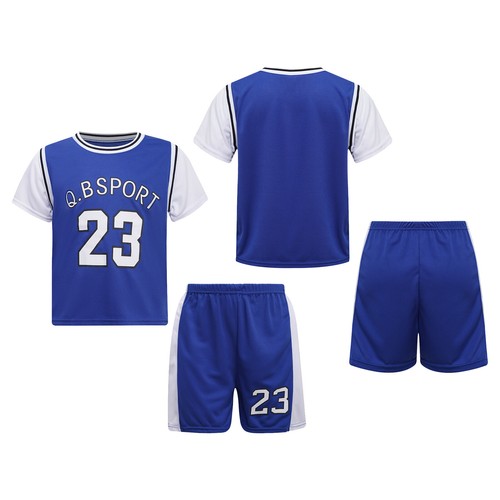 Kids Boys Suit Basketball Set T-shirt Outfits Contrast Color Round Neck Sport - Picture 7 of 48