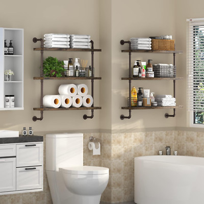 Rustic 3-Tier Industrial Pipe Shelf for Home, Office & Kitchen Organization