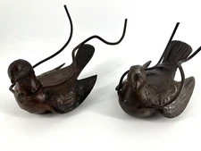Jan Barboglio iron BIRDS DOVE two (a PAIR) 2 hand FORGED Candleholder RARE 3x6"