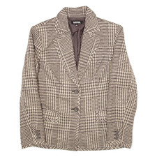 Vintage Kasper Womens Blazer Jacket Beige Wool 90s Houndstooth L