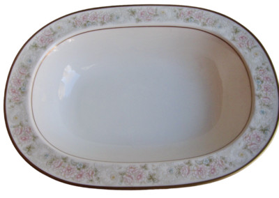 Noritake Willowbrook 10'' Serving Bowl Fine China Blue Pink Floral On Crean JAPAN
