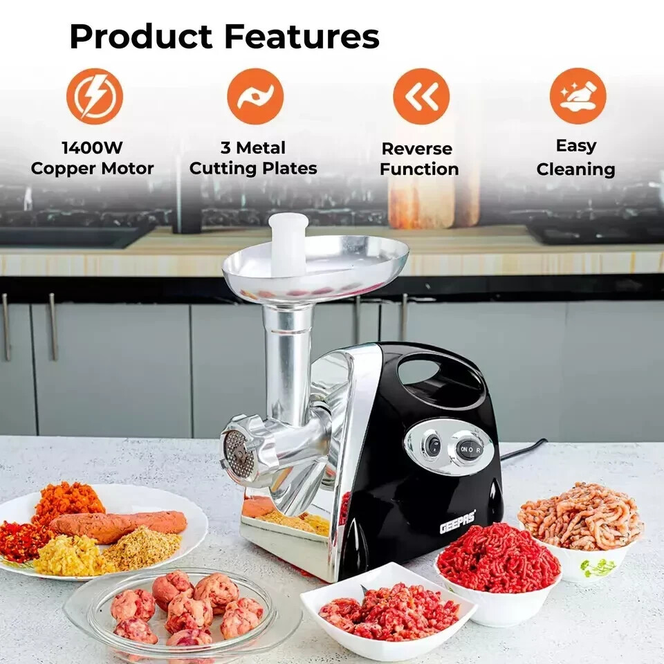 Geepas Electric Meat Grinder Sausage Maker 1400W Electric Meat