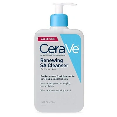 Cerave Renewing SA Cleanser – 16oz | Salicylic Acid Face Wash for Normal Skin