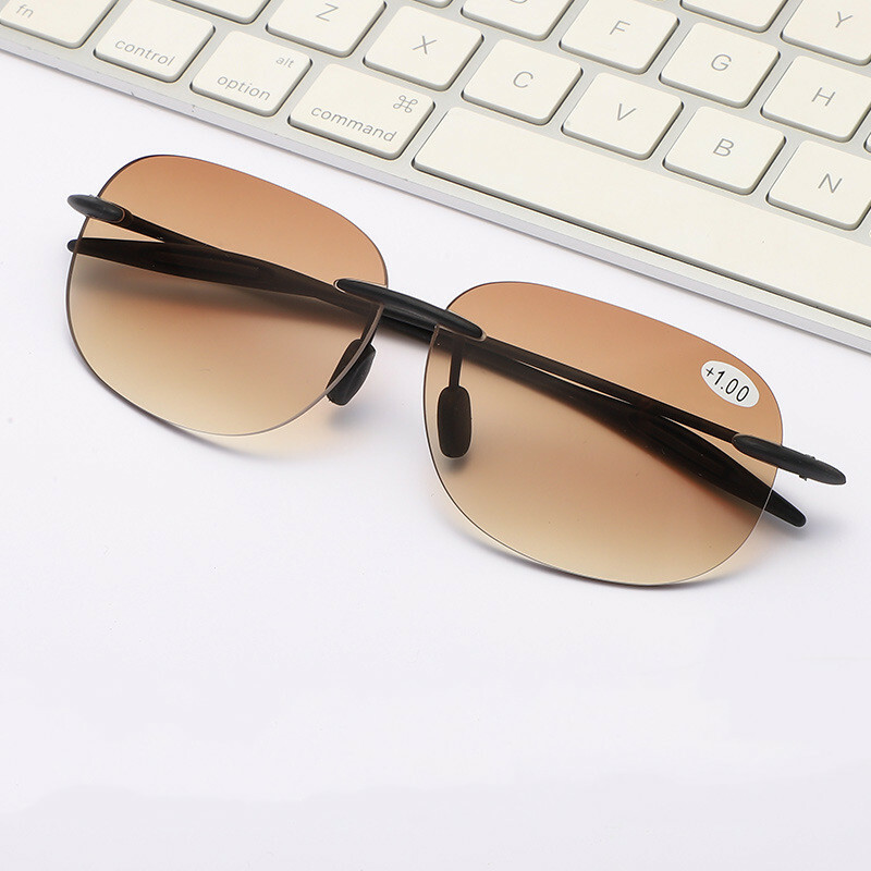 Rimless Bifocal Reading glasses Sunglasses Tint Grey/Brown lenses to 