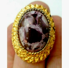 Vintage purple easter egg cab gold tone Cocktail Ring adjustable Size