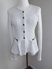 Anthropologie Cartonnier Peplum Jacket Womens XSmall Ivory Boucle Knit Blazer