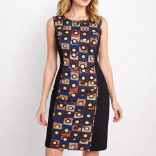 NWT Anne Klein Graphic Print Sheath Dress Size 10 Colorblock Ruched Waist Work