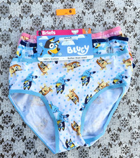 BLUEY & BINGO GIRLS BRIEFS, 3 Pack, Blue & Pink 100% Cotton, Girl's Size 6