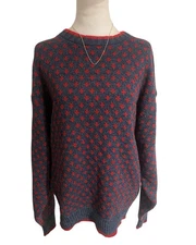 Vintage The Eagle’s Eye Wool Sweater Women’s XL Red Gray Knit USA Made