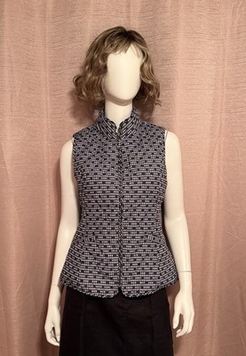 NWT Talbots Women s Size S Blue Plaid Polka Dot Polyester Zip Up Quilted Vest