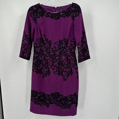 Adrianna Papell Womens Old Money Cocktail Dress Size 8 Lace Print Purple  Elegant | eBay