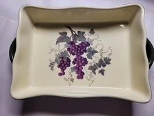 Grapes and Vines Rectangular W/ Handles Bakeware Huabo Casserole Dish (Crazing) 