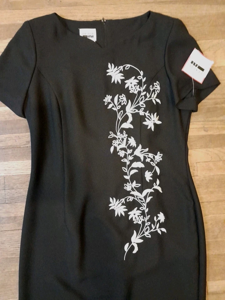 Nuevo Vestido Midi Vintage Años 80 Leslie Fay Talla 12 Bordado Clásico Estilo Años 50 Foto 2 de 4