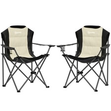 Conjunto de 2 Sillas Plegables Camping Acolchado con Respaldo Alto Portavasos y 
