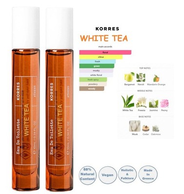 2 PC Korres WHITE TEA Eau de Toilette Rollerball 2 X 0.34 OZ. New.No.Box
