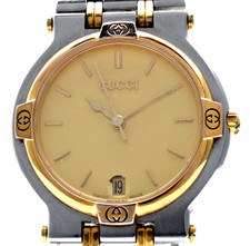 Vintage [Near Mint] GUCCI 9000M Gold Dial Two Tone Men's Quartz 32mm Watch JAPAN