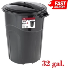 Hyper Tough 32 Gallon Heavy Duty Plastic Garbage Can,Included Lid,Indoor/Outdoor