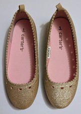NEW Carter  s Gold Glitter Ballet Flats Dress Shoes With Hearts Girls Size 1