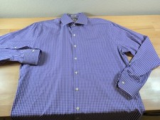 Peter Millar Shirt Mens 16.5 Long Purple Plaid Nanoluxe Button Down Casual