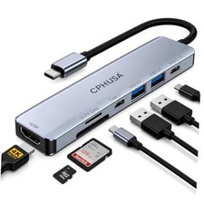 USB C Hub 7-in-1 for MacBook Pro/Air, Multiport Adapter with 4K HDMI, 7 in 1