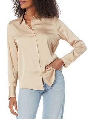 Amazon Essentials Women's Regular-Fit Satin Button Down Blouse (Available in