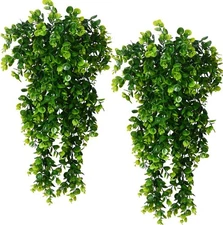 2 Pcs UV Resistant Fake Hanging Plants – Faux Eucalyptus Vines for Outdoor Decor