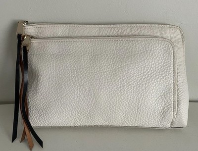 Christopher Kon White Pebbled  Leather Zipper Clutch